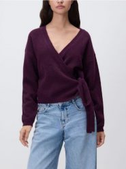Sweter z wiązaniem - ciemnofioletowy. Fioletowe swetry klasyczne damskie Reserved, l, z dzianiny, bez kołnierzyka. Za 139.99 zł.