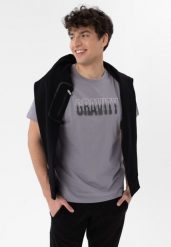 T-shirt z printem, Comfort Fit, T-SILVER. Szare t-shirty męskie Volcano, l, bez wzorów, z bawełny, bez kołnierzyka. Za 69.99 zł.