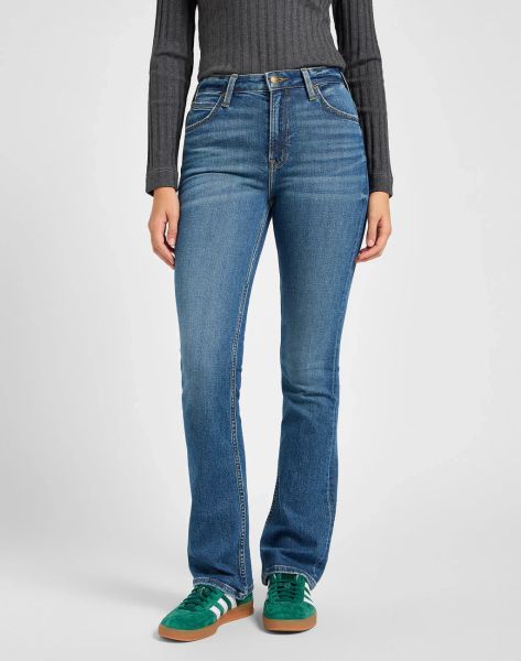 DAMSKIE SPODNIE LEE BREESE BOOT VALIANT BLUE 112355273. Niebieskie spodnie materiałowe damskie Lee, bez wzorów, z jeansu. Za 219.99 zł.