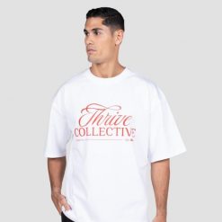 Koszulka męska fitness oversize biała Thrive. Białe t-shirty sportowe męskie GYMBEAM, m, z bawełny, bez ramiączek, na fitness i siłownię. Za 88.90 zł.