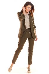 Khaki Żakiet bez Zapięcia z Maszczonym Rękawem 3/4. Brązowe marynarki i żakiety damskie Awama, l, bez wzorów, z elastanu. Za 249.90 zł.