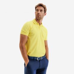 Koszulka polo do golfa z krótkim rękawem męska Inesis MW500. Żółte koszulki polo męskie INESIS, m, bez wzorów, z bawełny, bez ramiączek. Za 59.99 zł.