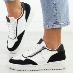 Biało czarne sportowe buty damskie McBraun 23233. Białe buty sportowe na co dzień damskie McBraun, bez wzorów, ze skóry, na fitness i siłownię. Za 99.00 zł.