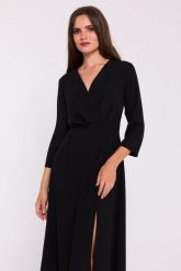 Elegancka sukienka rozkloszowana kopertowy dekolt czarna. Czarne sukienki damskie Stylove, xl, bez wzorów, z elastanu, eleganckie, bez kołnierzyka, bez ramiączek, dopasowane. Za 359.00 zł.