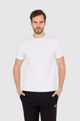 EA7 Biały męski t-shirt z dużym białym logo. Białe t-shirty męskie EA7 Emporio Armani, m, bez wzorów, bez kołnierzyka. W wyprzedaży za 169.99 zł.