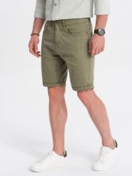 Szorty męskie CHINO - khaki V14. Brązowe szorty męskie Ombre Clothing, bez wzorów, z bawełny. W wyprzedaży za 39.99 zł.