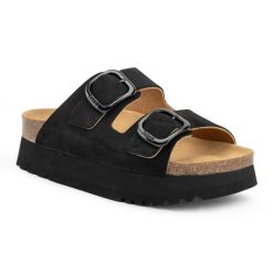 Klapki damskie Scholl Lucie Suede. Czarne klapki damskie Scholl, bez wzorów, z materiału, bez obcasa. Za 339.99 zł.