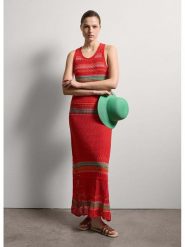 STEFANEL Sukienka w kolorze czerwono-zielonym rozmiar: XS. Czerwone sukienki damskie Stefanel, na co dzień, xs, bez wzorów, z bawełny, bez kołnierzyka, bez ramiączek, maxi, proste. Za 260.99 zł.