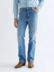 MESKIE SPODNIE WRANGLER WRANCHER HARBOR BLUE 112377838. Niebieskie spodnie materiałowe męskie Wrangler, bez wzorów, z jeansu. Za 219.99 zł.