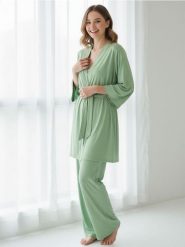 Jednolity szlafrok kimono - zielony. Zielone szlafroki damskie Sinsay, l, bez wzorów. Za 59.99 zł.