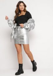 Srebrna Metaliczna Spódnica Mini z Imitacji Skóry z Paskiem z Klamrą Lelara. Szare spódniczki damskie Born2be, l, bez wzorów, ze skóry, mini. Za 139.99 zł.