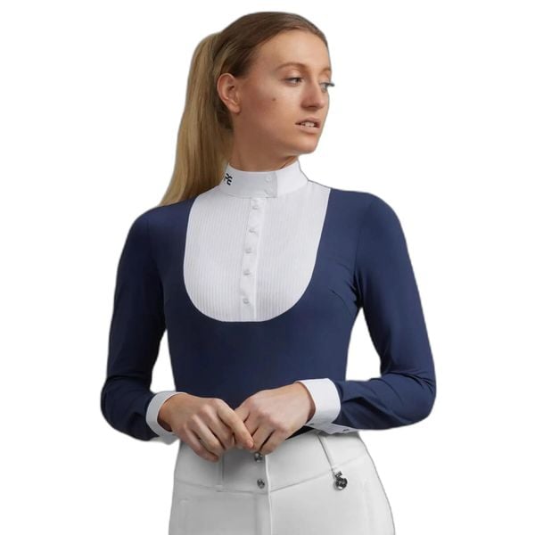 Koszula jeździecka konkursowa damska z długim rękawem Premier Equine Navarra. Niebieskie koszule damskie PREMIER EQUINE, l, bez wzorów, z tkaniny, eleganckie, bez kołnierzyka, bez ramiączek. Za 351.00 zł.