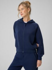4F Bluza dresowa regular z modalem damska - granatowa XL. Niebieskie bluzy z kapturem damskie 4f, xl, z dresówki. Za 199.99 zł.