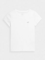 4F T-shirt gładki dziewczęcy 122 (6-7 lat). Białe koszulki dziewczęce 4f, bez wzorów, z bawełny, bez ramiączek. W wyprzedaży za 9.99 zł.