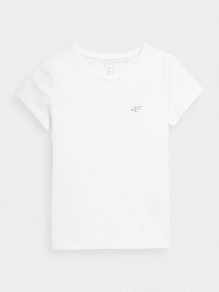 4F T-shirt gładki dziewczęcy 122 (6-7 lat). Białe koszulki dziewczęce 4f, bez wzorów, z bawełny, bez ramiączek. W wyprzedaży za 9.99 zł.