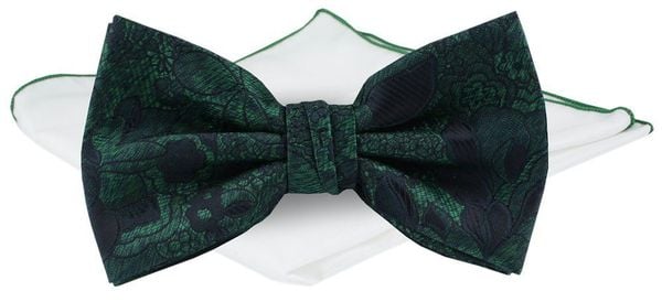 Męska Mucha w Komplecie z Poszetką - Chattier - Głęboka Zieleń. Zielone krawaty i muchy męskie Chattier, bez wzorów, eleganckie. Za 65.00 zł.