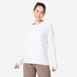 Koszulka do jogi damska Kimjaly długi rękaw. Brązowe t-shirty damskie KIMJALY, m, bez wzorów, z bawełny, bez kołnierzyka. W wyprzedaży za 69.99 zł.