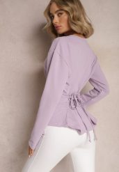 Jasnofioletowa Bawełniana Bluza z Ozdobnym Wiązaniem Fanarita. Fioletowe bluzy bez kaptura damskie Renee, z bawełny. Za 74.99 zł.