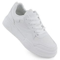 Półbuty sportowe białe Big Star SS274590. Białe półbuty damskie Big Star, bez wzorów, ze skóry ekologicznej, retro, bez obcasa. Za 229.99 zł.