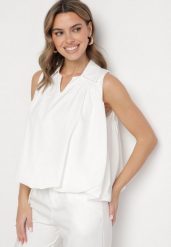 Biała Bluza Rozkloszowana Oversize z Kołnierzykiem Eridwen. Białe bluzy bez kaptura damskie Born2be, m. Za 64.99 zł.