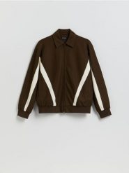 Kurtka z kołnierzem - ciemnobrązowy. Brązowe kurtki męskie Reserved, l, bez wzorów, z dzianiny, bez kaptura. Za 199.99 zł.