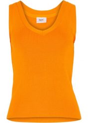 Lekki top dzianinowy z dekoltem w serek. Brązowe topy damskie bonprix, bez wzorów, z dzianiny, bez kołnierzyka. Za 54.99 zł.