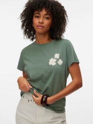 Vero Moda Koszulka w kolorze zielonym rozmiar: S. Zielone bluzki damskie Vero Moda, s, bez wzorów, z bawełny, bez kołnierzyka, bez ramiączek. Za 57.60 zł.