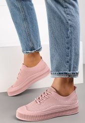 Różowe Trampki z Siateczkową Cholewką i Tłoczoną Podeszwą Lalnai. Czerwone trampki i tenisówki damskie Renee, bez wzorów, z jeansu. Za 39.99 zł.