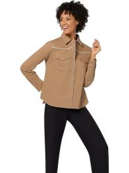 WITT WEIDEN Bluzka dżinsowa w kolorze jasnobrązowym rozmiar: 52. Brązowe bluzki damskie WITT WEIDEN, bez wzorów, bez kołnierzyka, bez ramiączek. Za 39.99 zł.