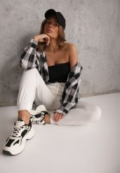 Białe Sportowe Spodnie Typu Jogger High Waist ze Ściągaczem w Talii Isirona. Białe spodnie dresowe damskie Renee, l, bez wzorów, z jeansu. Za 89.99 zł.