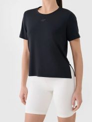 4F Koszulka sportowa w kolorze czarnym rozmiar: XS. Czarne bluzki sportowe damskie 4f, xs, z materiału, bez kołnierzyka, bez ramiączek. Za 39.99 zł.