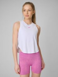 4F Top treningowy szybkoschnący damski - biały M. Białe topy damskie 4f, m, bez wzorów, bez kołnierzyka. Za 119.99 zł.