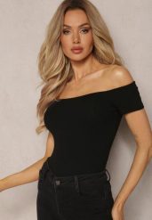 Czarny Bawełniany T-shirt Top z Hiszpańskim Dekoltem Ertalissa. Czarne t-shirty damskie Renee, m, bez wzorów, z bawełny, bez kołnierzyka. Za 54.99 zł.