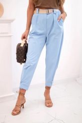 Spodnie Summer Punto z zapięciem na nogawkach niebieskie. Niebieskie spodnie materiałowe damskie KESI, bez wzorów, z bawełny, eleganckie, plus size. Za 204.91 zł.