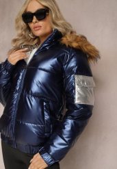 Granatowa Kurtka Actynome. Niebieskie kurtki damskie Renee, l, bez wzorów. Za 259.99 zł.