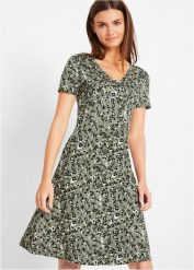 Sukienka T-shirtowa z lejącego materiału z wiskozą. Zielone sukienki damskie bonprix, bez wzorów, z wiskozy, bez kołnierzyka, bez ramiączek, kopertowe. Za 54.99 zł.