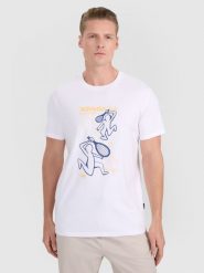 4F T-shirt regular z nadrukiem męski - biały M. Białe t-shirty męskie 4f, m, bez wzorów, z bawełny, bez kołnierzyka. Za 69.99 zł.