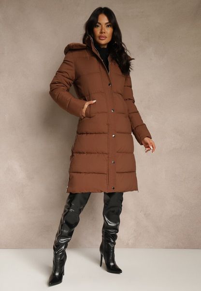 Brązowa Kurtka Ozdobiona Pikowaniem z Odpinanym Kapturem i Suwakami po Bokach Zaiden. Brązowe kurtki damskie Renee, l, bez wzorów, z dzianiny. Za 269.99 zł.