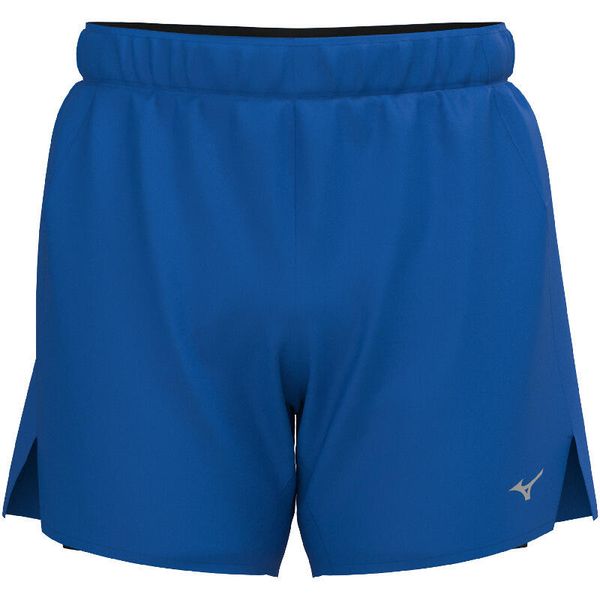 Szorty 2 w 1 Mizuno Core 5.5. Niebieskie szorty męskie Mizuno, bez kołnierzyka. Za 139.99 zł.