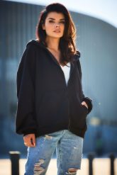 Rozpinana Bluza Oversize z Kapturem - Czarna. Czarne bluzy z kapturem damskie Awama, uniwersalny, z bawełny. Za 229.90 zł.