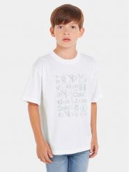 Calvin Klein Jeans T-Shirt Inst Ck Aop IB0IB02106 Biały Boxy Fit. Białe t-shirty chłopięce Calvin Klein Jeans, bez wzorów, z bawełny, bez ramiączek. Za 169.99 zł.