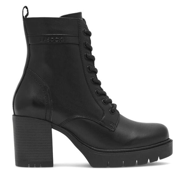 Trzewiki Lasocki. Czarne botki damskie Lasocki, bez obcasa, na słupku, bez zapięcia. Za 279.99 zł.