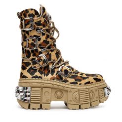 Botki NEW ROCK. Brązowe botki damskie NEW ROCK, rockowe, bez obcasa, na koturnie, bez zapięcia. Za 2,309.00 zł.
