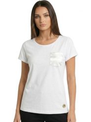 Elegancki damski T-shirt z krótkim rękawem. Białe t-shirty damskie LEONE 1947 APPAREL, uniwersalny, bez wzorów, bez kołnierzyka. Za 206.29 zł.