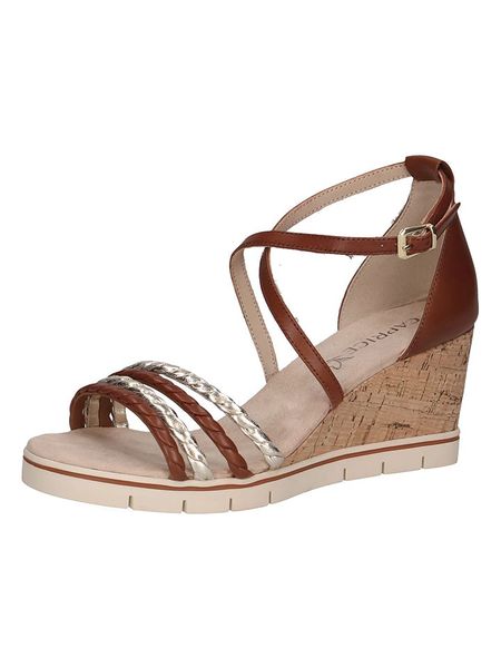 Caprice Skórzane sandały w kolorze srebrno-brązowym na koturnie rozmiar: 36. Brązowe sandały damskie Caprice, bez wzorów, bez obcasa, na koturnie. Za 145.26 zł.