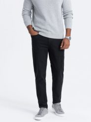 Męskie spodnie jeansowe bez przetarć SLIM FIIT - czarne V11 - Rozmiar: M. Czarne spodnie sportowe męskie Ombre Clothing, z bawełny. W wyprzedaży za 59.99 zł.