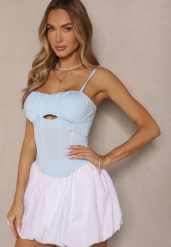 Jasnoniebieski Top Gorsetowy z Wiskozą i Usztywnionymi Miseczkami Eviness. Niebieskie topy damskie Renee, m, bez wzorów, z wiskozy, bez kołnierzyka. Za 54.99 zł.