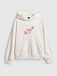 4F Bluza dresowa loose z kapturem damska - biała L. Białe bluzy z kapturem damskie 4f, l, z bawełny. Za 189.99 zł.