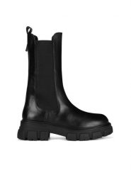 Badura Sztyblety ELANA-01W4-002 Czarny. Czarne botki damskie Badura, ze skóry, bez obcasa, na płaskiej podeszwie, bez zapięcia. Za 227.99 zł.