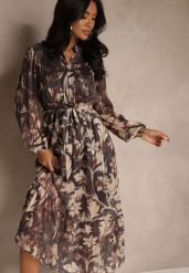 Szara Sukienka o Rozkloszowanym Kroju z Wiązanym Paskiem i Metaliczną Nicią Nalimirae. Szare sukienki damskie Renee, na co dzień, l, bez wzorów, z elastanu, bez kołnierzyka, bez ramiączek, maxi, rozkloszowane. Za 139.99 zł.